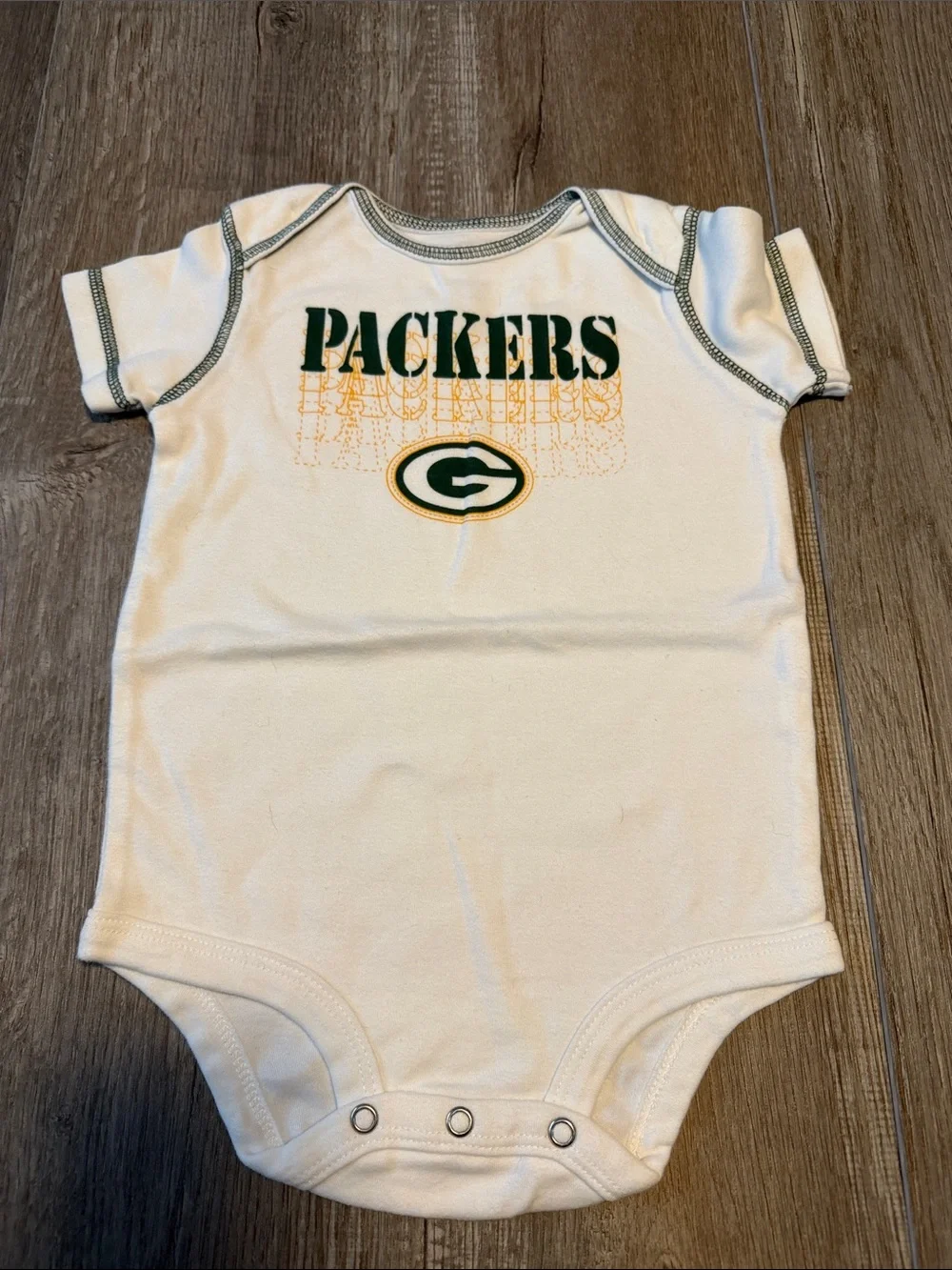 NFL Green Bay Packers White Baby One-Piece with Green & Gold Logo